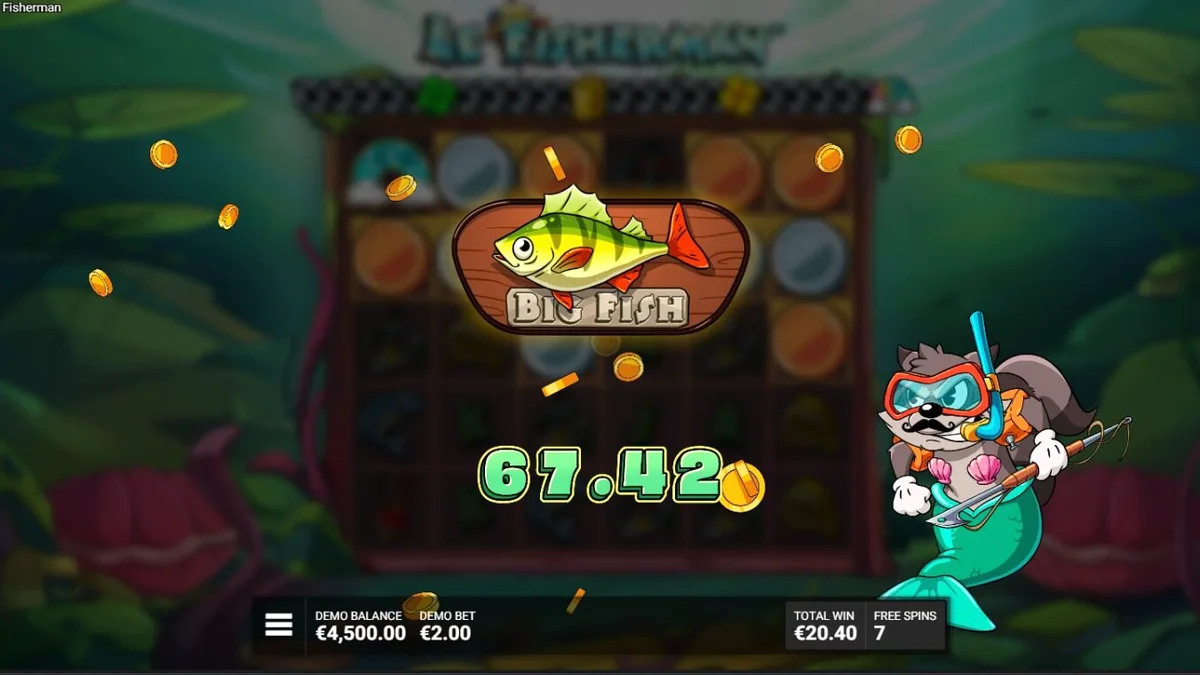 Smokey o guaxinim pescando em Le Fisherman
